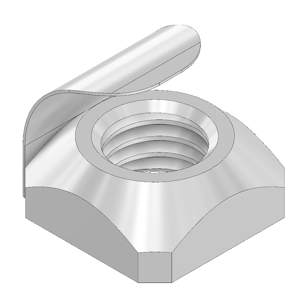 1/4S-PF MODULAR SOLUTIONS ZINC PLATED FASTENER<BR>1/4" SQUARE NUT W/POSITION FIX